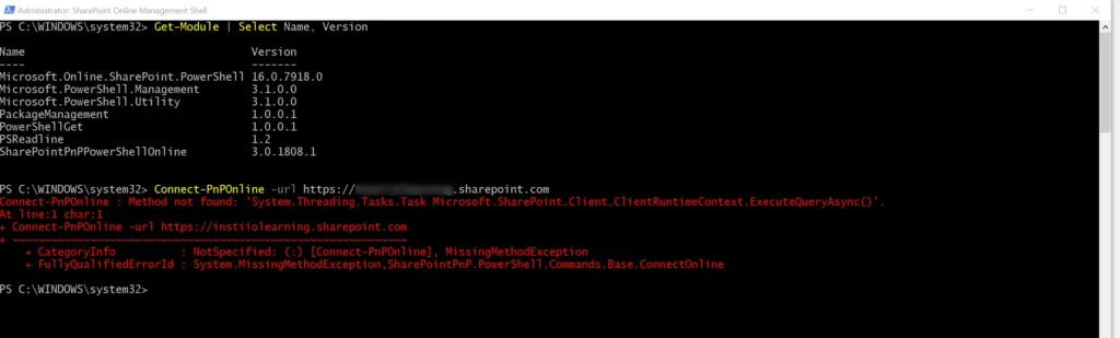 Connect-PnPOnline PowerShell Error