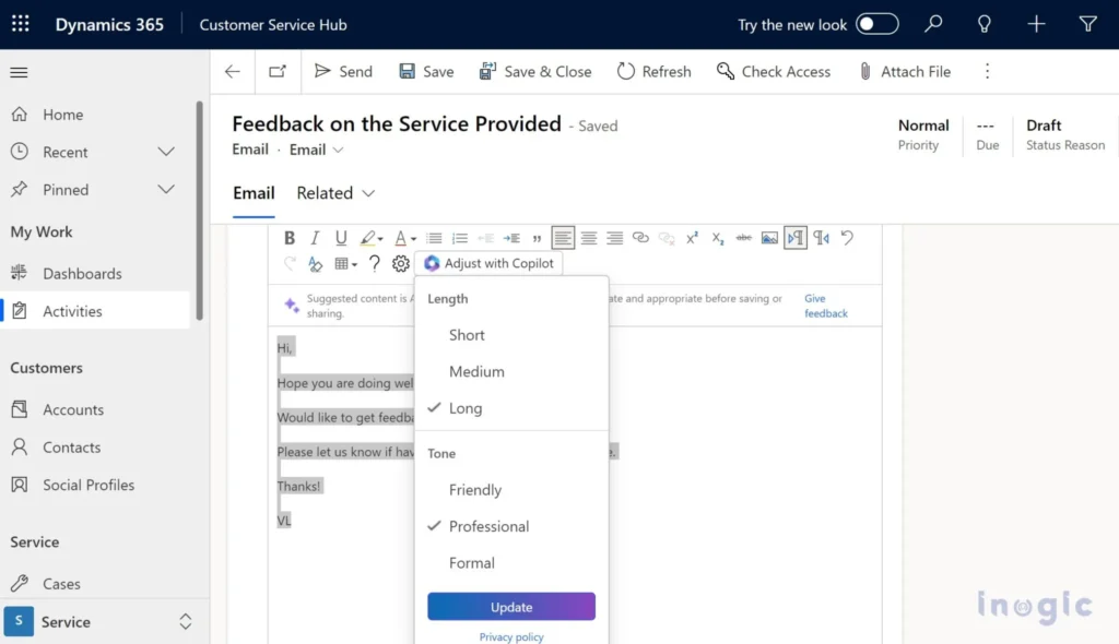 Dynamics 365 Customer Service Text Editor