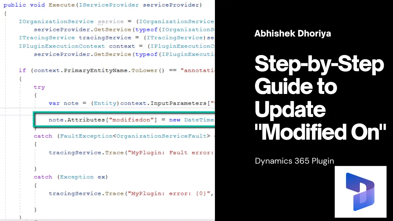 Step-by-Step Guide to Update Modified On Using a Pre operation Plugin