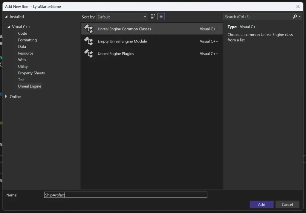 Visual Studio 2022 version 17.11 Unreal Engine classes