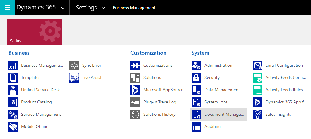 Dynamics 365 Settings