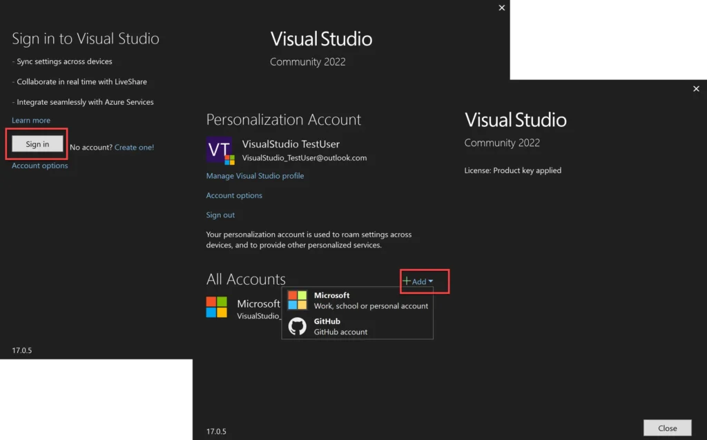 Visual Studio Authentication - User Accounts