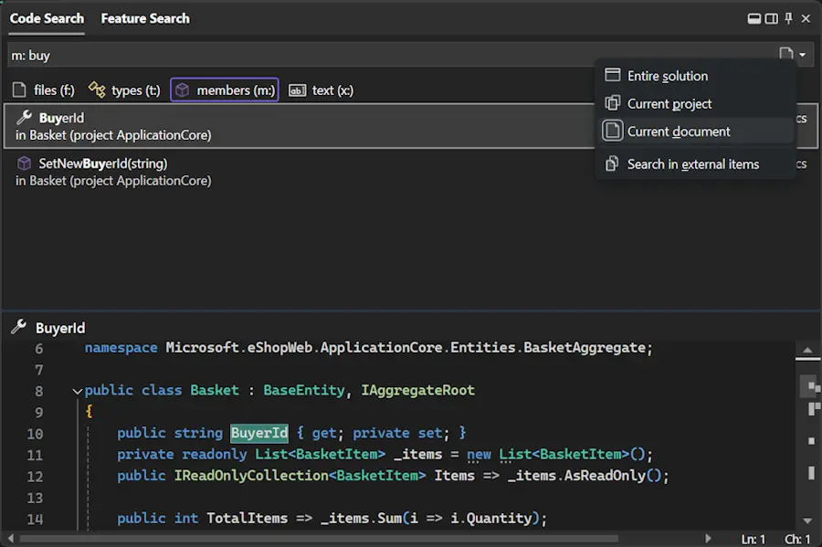 Visual Studio Code Search Scoping