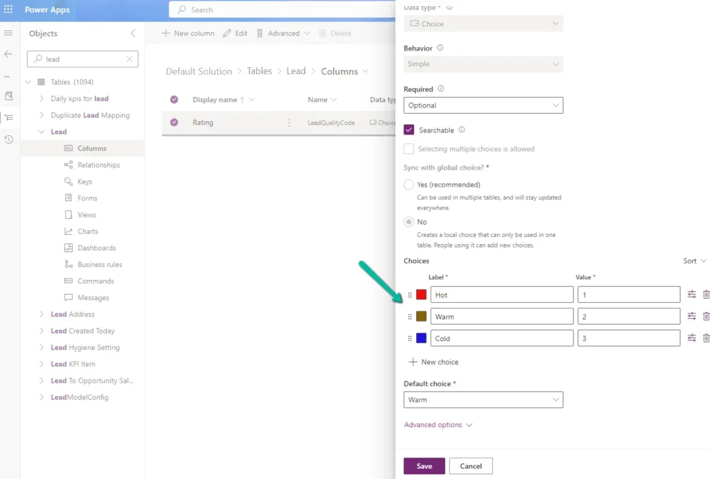 color-coded-options in dynamics 365