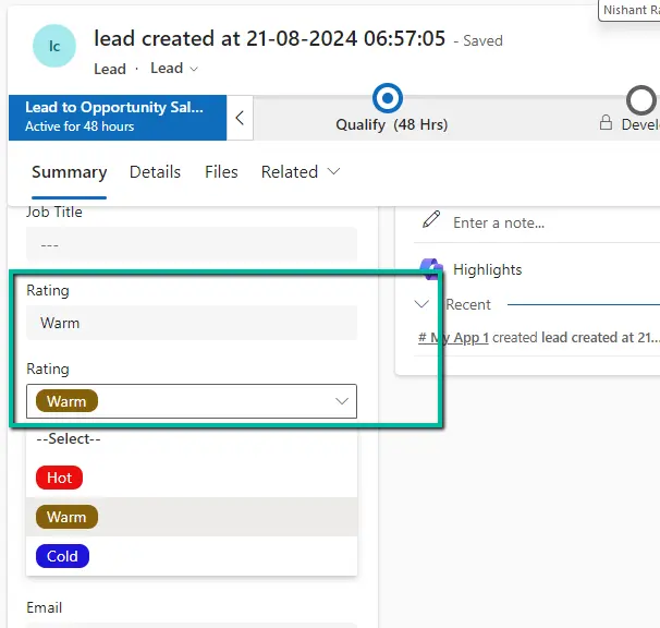 dynamics 365 color coded options