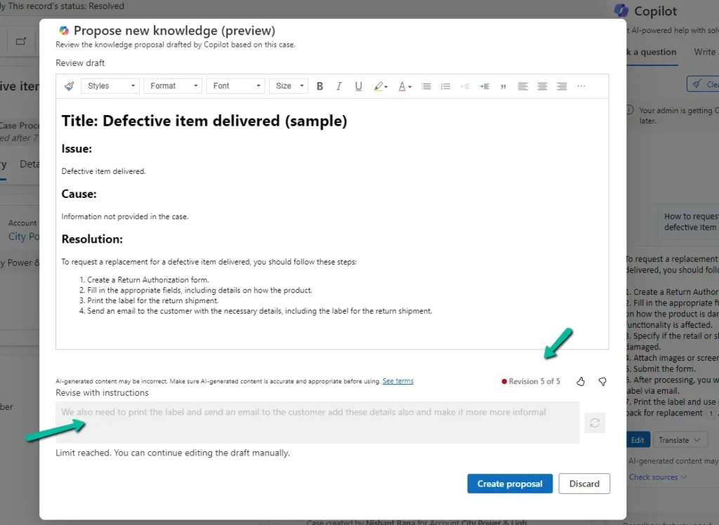 6 Use Copilot to auto generate Knowledge Articles in Dynamics 365