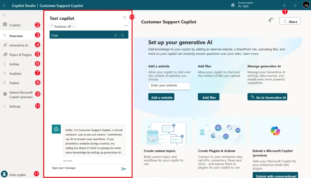 Microsoft Copilot Studio user interface