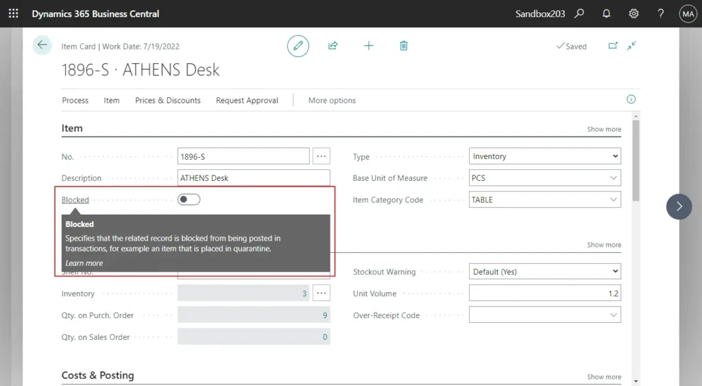 Block Items in Business Central