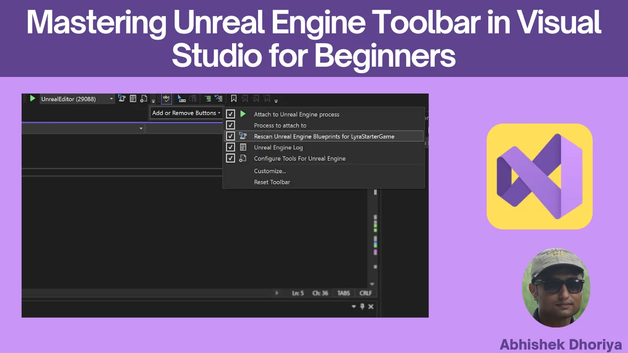 Unreal Engine Toolbar in Visual Studio in 2024