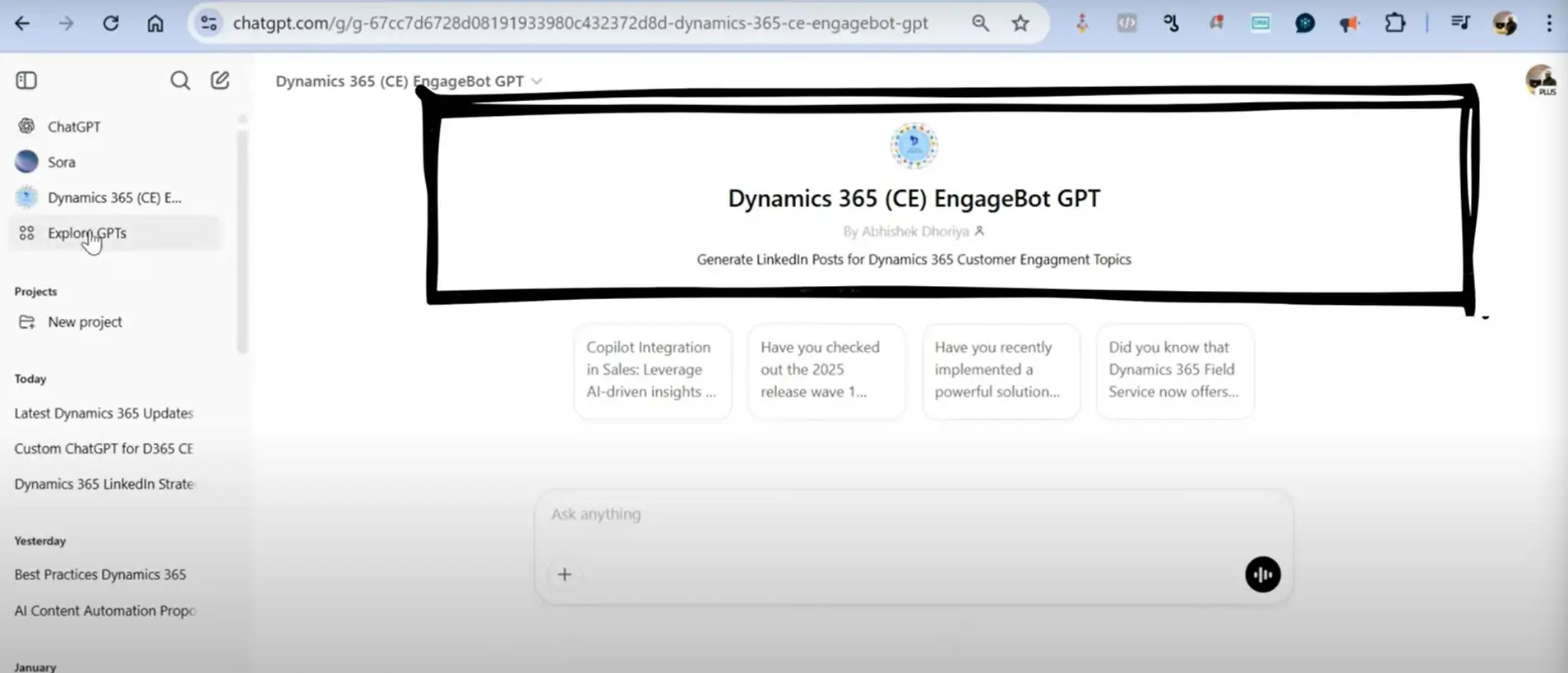 Dynamics 365 CE EngageBot GPT